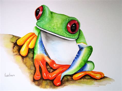 An Original Watercolour Tree Frog Painting By Artist Maria Moss A3