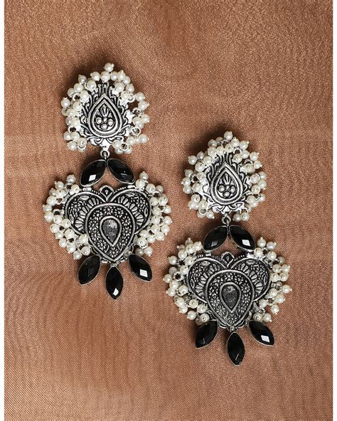 Black Beaded Oxidized Earrings By Namasya The Secret Label