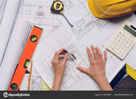 Architect Working On Blueprints — Stock Photo © Vadimvasenin 169279898