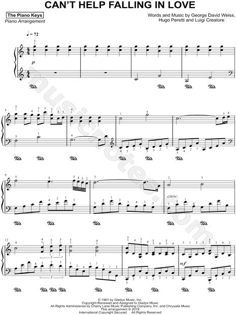 The Piano Keys Cant Help Falling In Love Sheet Music Piano Solo In