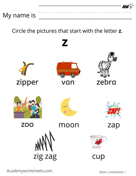 Learn The Letter Z Z Learning The Alphabet Academy Worksheets