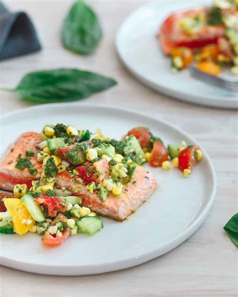 Salmon With Tomato Corn Salsa An Easy Summer Seafood Dinner