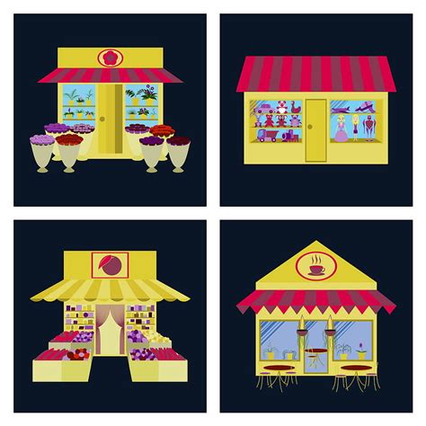 Shops And Stores Icons Set In Flat Design Vector Eps Ai Uidownload