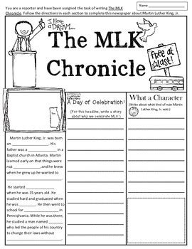 Was such an incredibly important person in the history of the united states of america. Martin Luther King, Jr. Writing Activity in Fun Newspaper ...