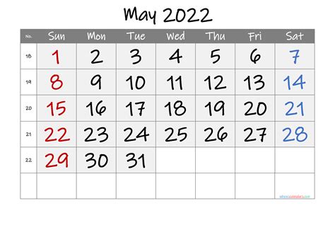 Free Calendar May 2022 Month Calendar Printable