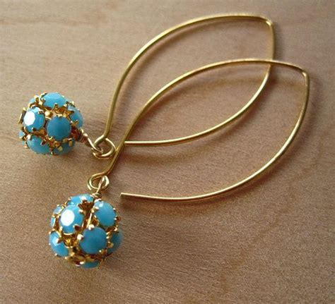 Turquoise Ball And Gold Handmade Earrings Etsy Etsy Earrings