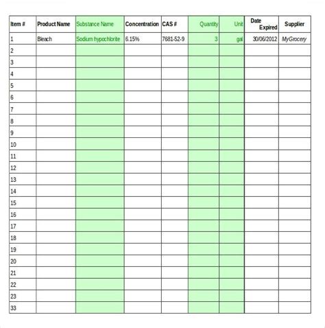 Sample Supply Inventory Templates
