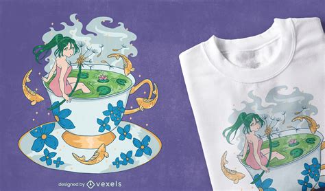 Anime Girl In Tea Cup T Shirt Design Vector Download