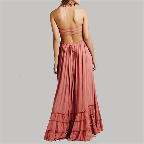 Rvivimos Womens Summer Cotton Sexy Blackless Long Dresses Ebay