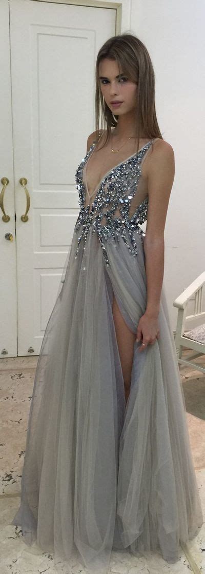 Silver Gray Charming Beading Prom Dress Tull Sku40058948 Grey Prom