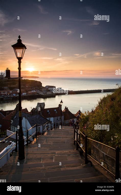 Sunset At The 199 Steps Whitby North Yorkshire Stock Photo Alamy