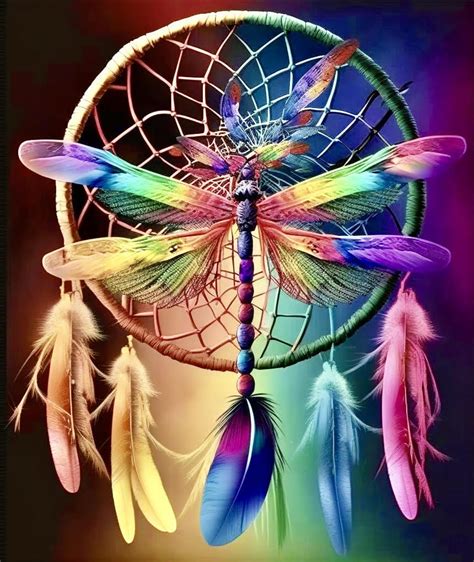 Dragonfly Rainbow Dream Catcher Diamond Painting