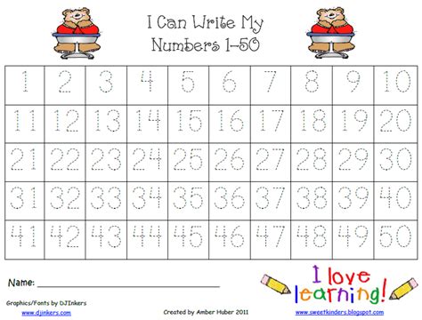 Numbers 1-50 Tracing Worksheets