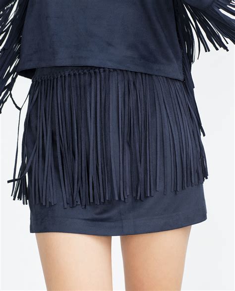 Zara Fringed Mini Skirt In Blue Lyst