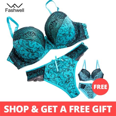 Fashwell Sexy Panty Embroidery Floral Bra Set Women Health Plus Size