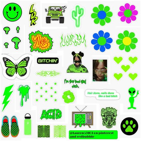 Neon Green Stickers Aesthetic Stickers Green Sticker Coloring Stickers