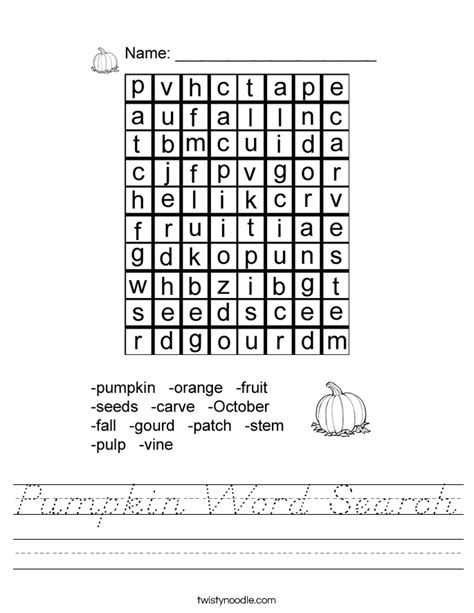 Pumpkin Word Search Free Printable