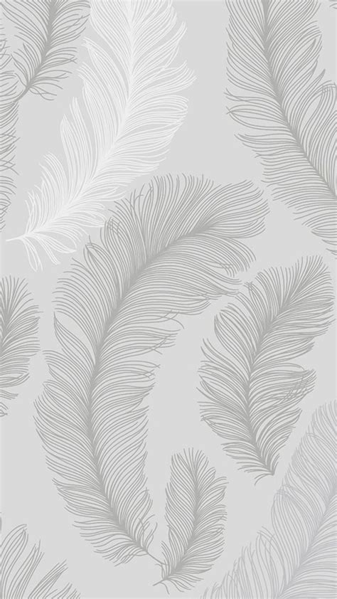 Plume Feather Wallpaper Grey Silver Kertas Dinding Seni Abstrak Abstrak