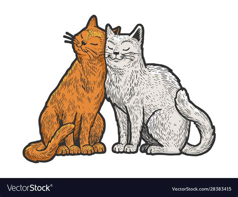 Cat Love Couple Hug Sketch Royalty Free Vector Image