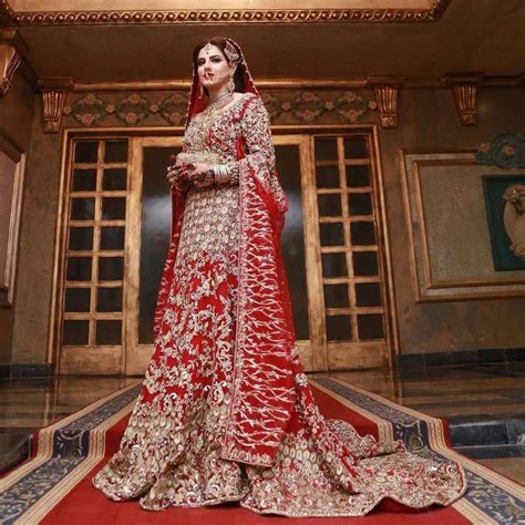 Pakistani Bridal Maxi Fresh Red Fershi Long Tail Cut Dress 2019