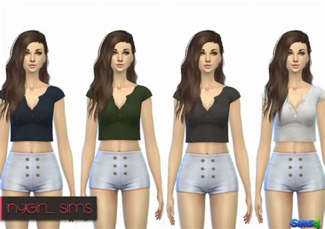Collared Crop Top Sims 4 Female Clothes