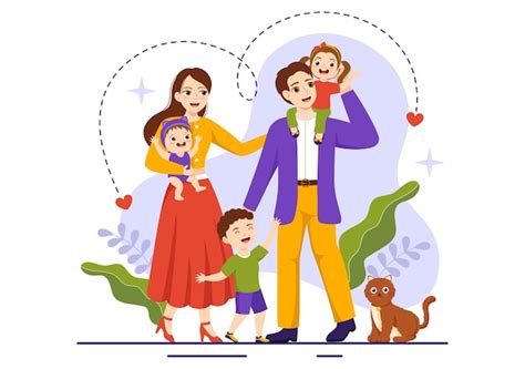 Valores familiares ilustración de madre padre e hijos uno al lado del