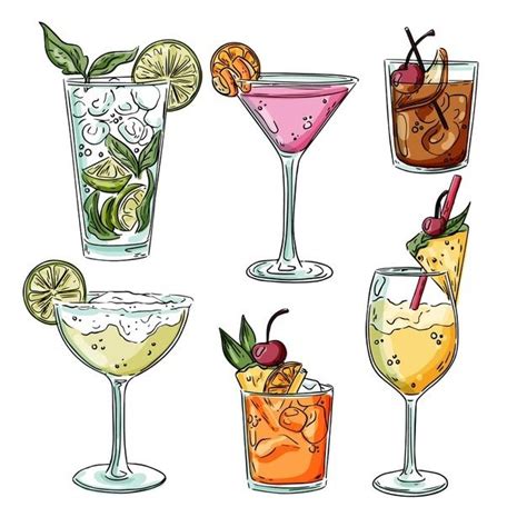 hand gezeichnete cocktail sammlung kostenlose vektor cocktails drawing cocktail