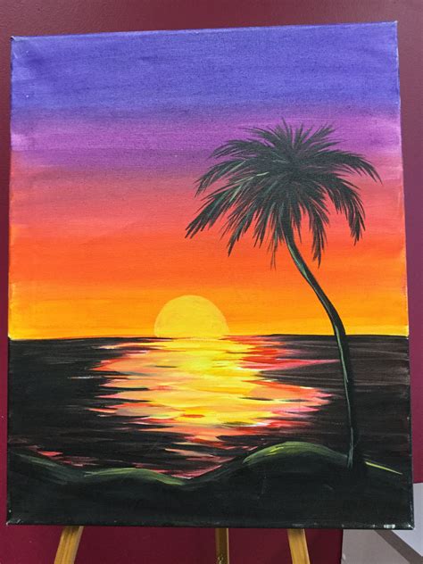 Palm Tree Sunset Painting On Canvas