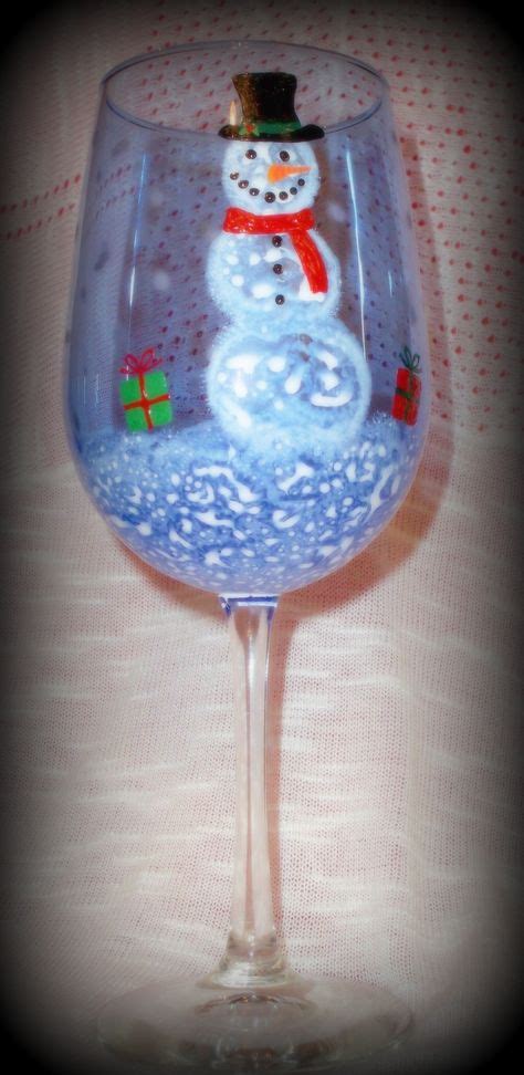 Hand Painted Snowman Wine Glass Christmas Holiday Crafts With