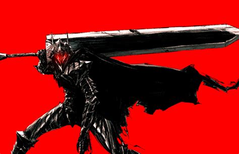 Wallpaper Armored Guts Berserk Red Background Black Swordsman