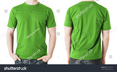 Clothing Design Concept Man In Blank Green T Shirt Front And Back