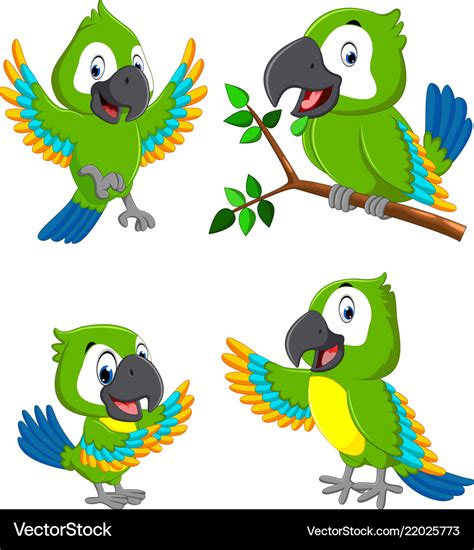Collection Of The Green Parrots Royalty Free Vector Image