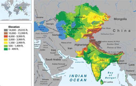 Central And South Asia Physical Map