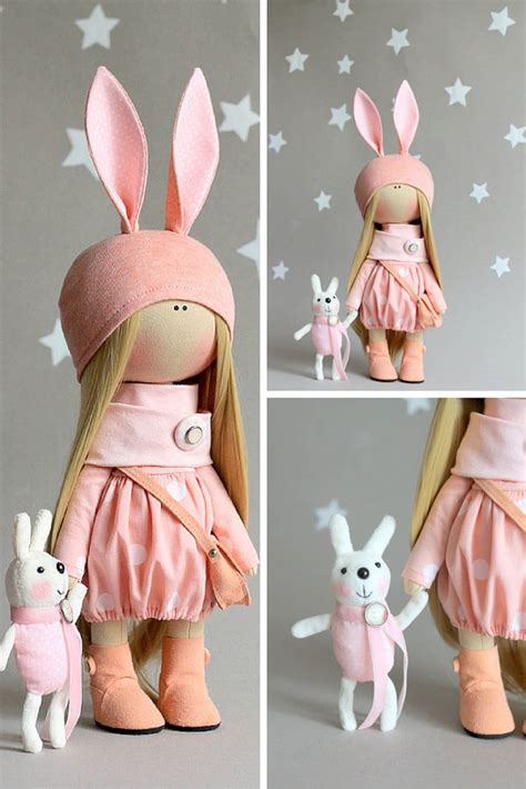Rabbit Doll Handmade Doll Bambole Puppen Tilda Doll Pink Doll Etsy