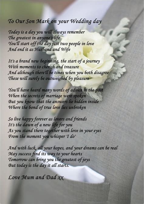 Maybe you would like to learn more about one of these? A4 POEM TO YOUR SON ON HIS WEDDING DAY IDEAL FOR FRAMING ...
