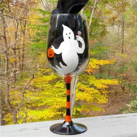 Ghost Halloween Hand Painted Wine Glass Etsy