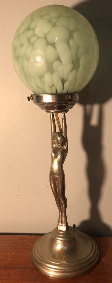 Original Antique Vintage Art Deco Diana Naked Lady Lamp With Green Ball Shade Ebay