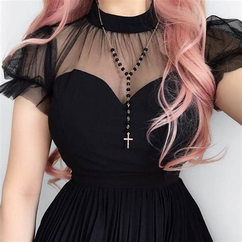 Black Gothic Chiffon Bubble Sleeve Sweet Pleated Short Dress Gothic