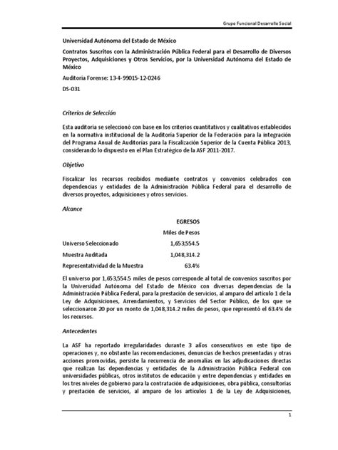 Informe De La Auditoría Forense Uaem 2013 0246 A Outsourcing México