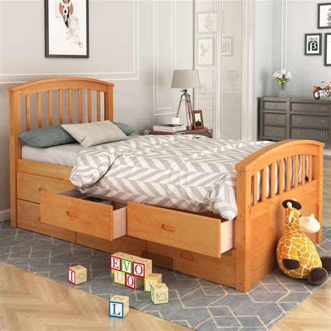 Twin Size Bed Frame Twin Size Platform Bed With 2 Drawers And Wheels