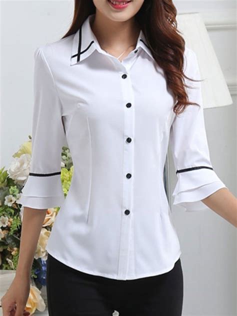 Women Turn Down Collar Single Breasted Blouses