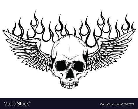 Winged Skull Grim Reaper Drawing In A Vintage Vector Image
