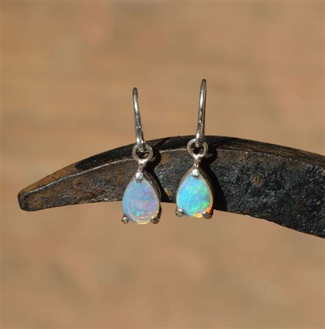 Silver Australian Opal Teardrop Earrings
