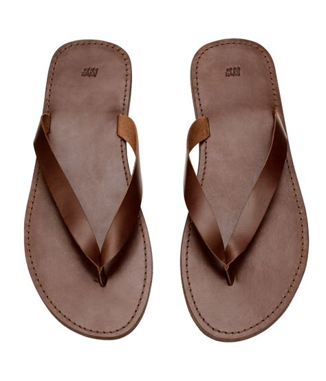 Handm Leather Flip Flops In Brown For Men Lyst