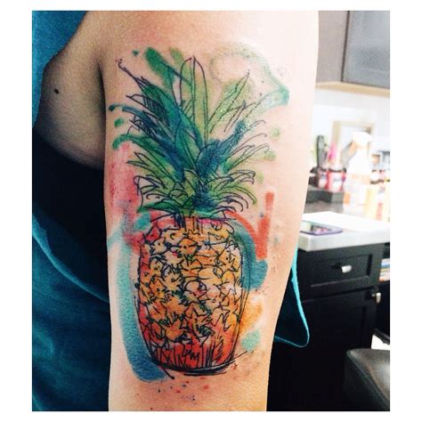 You can't cover a dark red with blue, but you can make purple. Watercolor pineapple tattoo done by the fabulous Sara ...