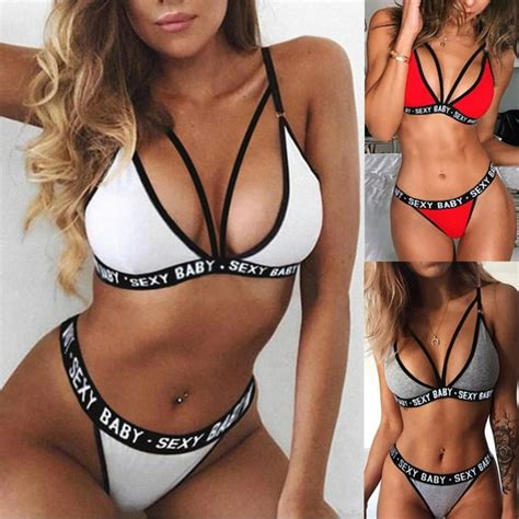 Womens Sexy Lingerie Letter Three Point Suit Sexy Bikini Swimsuit
