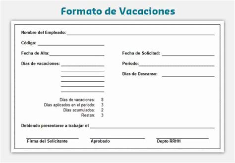 Formato Solicitud De Vacaciones En Excel Y Pdf Vacaci
