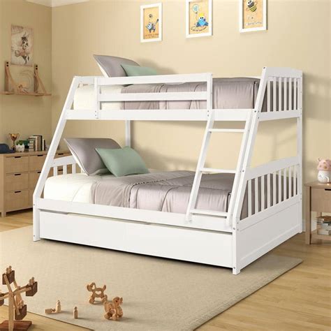 Harper And Bright Designs White Solid Wood Twin Over Full Bunk Bed With 2