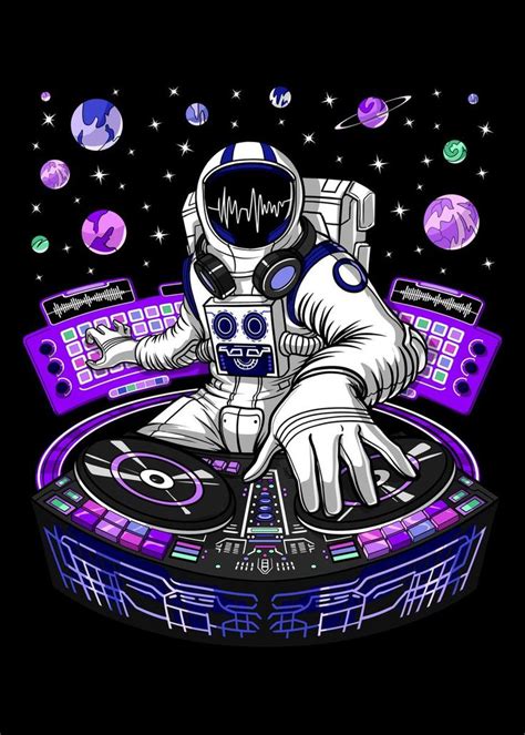 Astronaut Techno Music Dj Poster Picture Metal Print Paint By