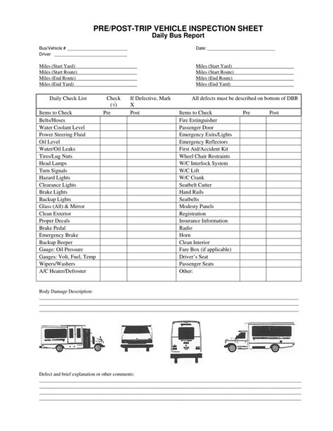 Prepost Trip Vehicle Inspection Sheet Download Printable Pdf